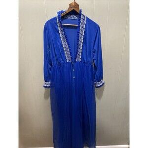 VTG 100% American Union Made ILGWU Embroidered Lace Ruffled Trim Romper Gown Med